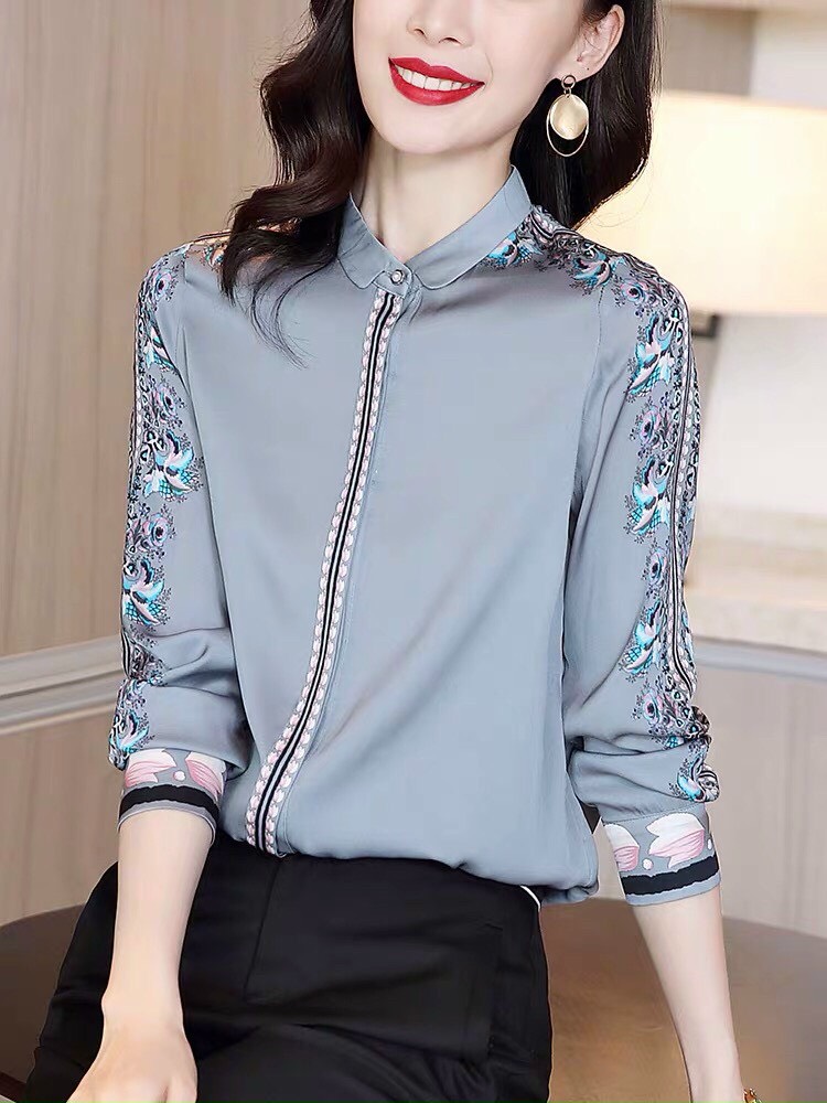 Áo Kiểu Tay Phối Hoa Sọc - SM70